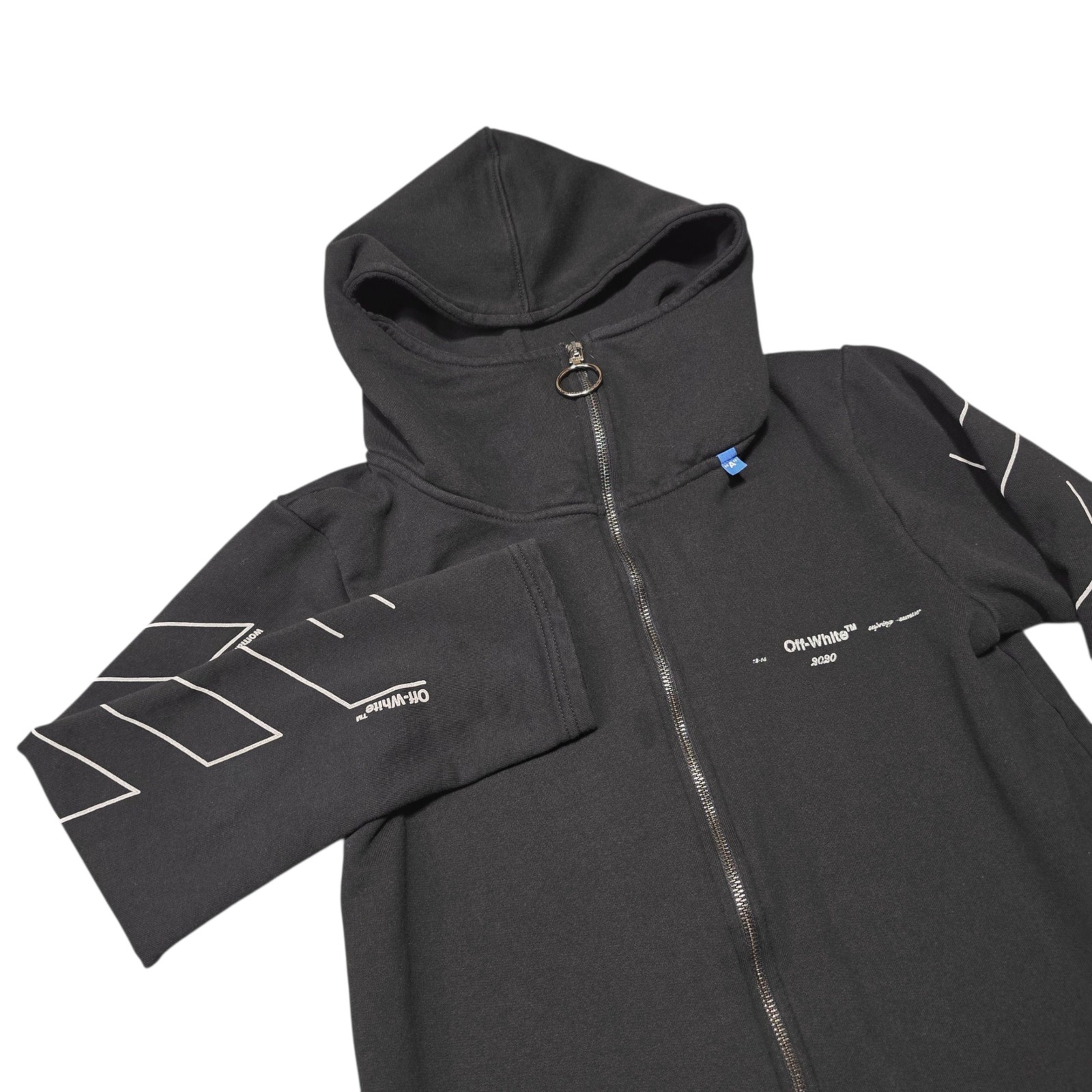 Off-White 2020 Black Arrows Logo Full Zip Hoodie Longline Sweatshirt Size S